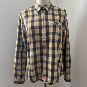 Toad & Co Bodie Dos 1/4 Zip Yellow & Blue Plaid Pullover Flannel Shirt